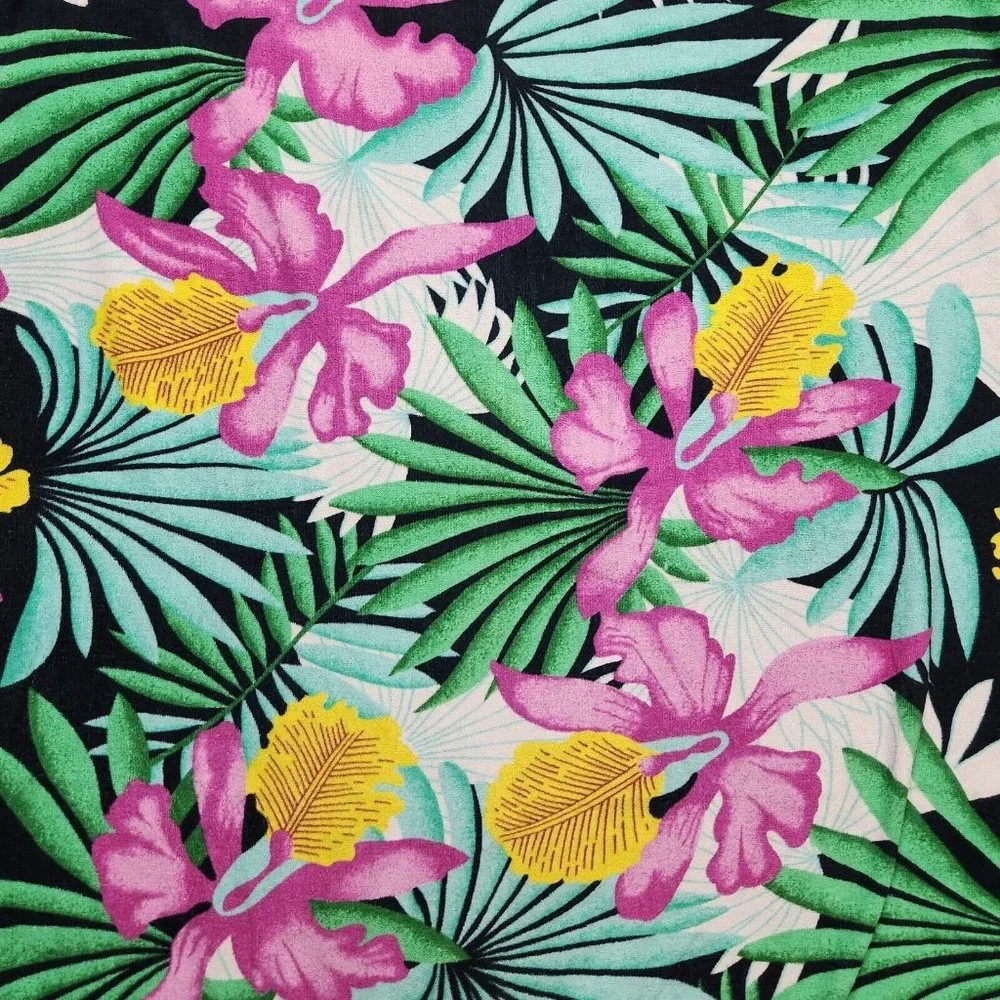 Vintage Hawaii Tropical Leaf Pink Floral Large Beach Towel 67.5” X 40”